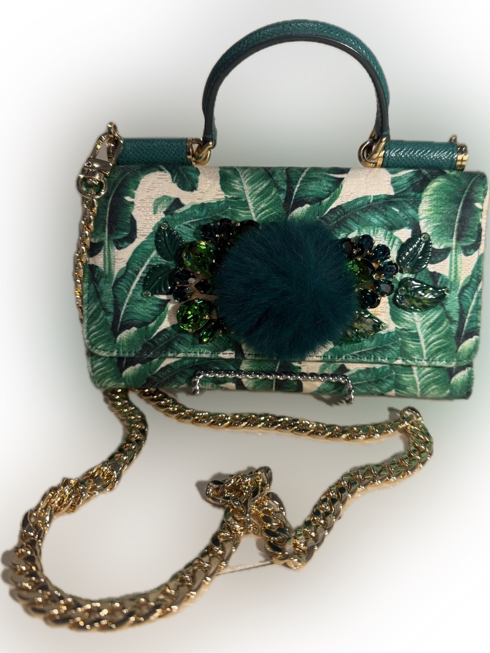 Dolce & Gabbana Miss Sicily Von RARE RUNWAY Green Banana Leaf Crystal Bag